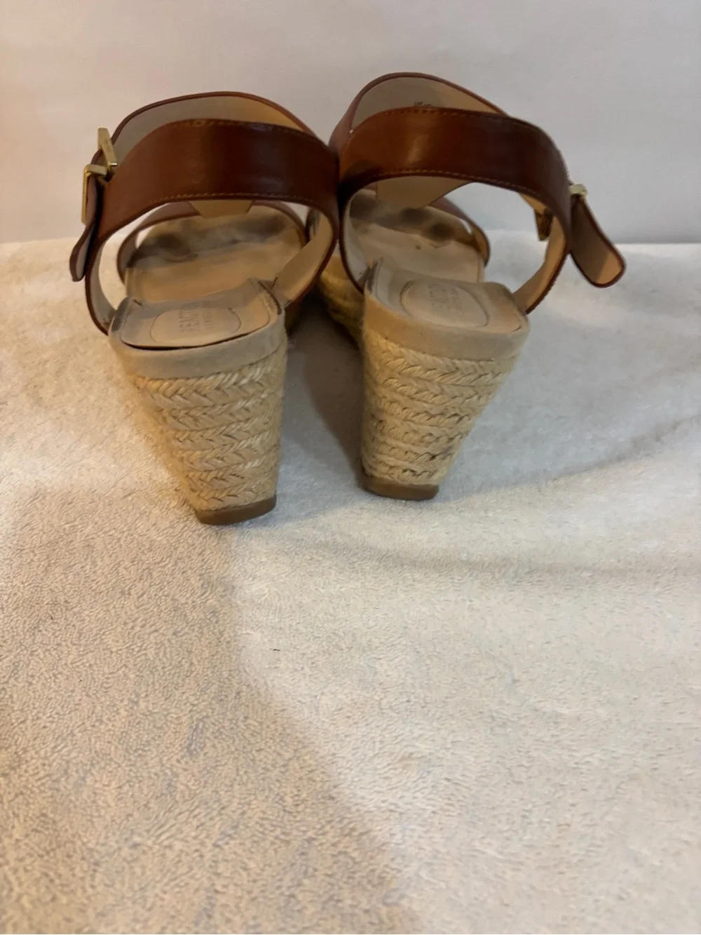 Brown Leather Wedge Sandals with Buckle